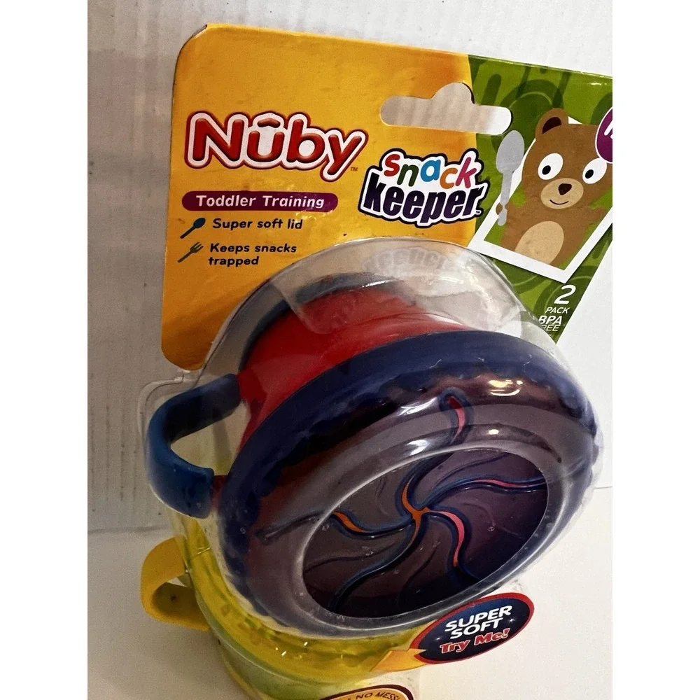 NUBY Pack Snack Keeper w/ Handles, No Spills, Toddler Training, BPA Free 2 Pack